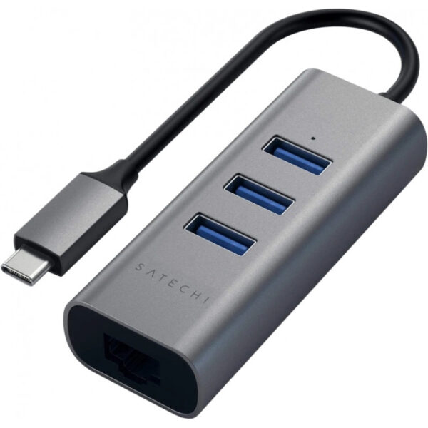 Adaptador de Cabo USB-C 2 em 1 Ethernet e USB Hub Satechi ST-TC2N1USB31AM Cinza