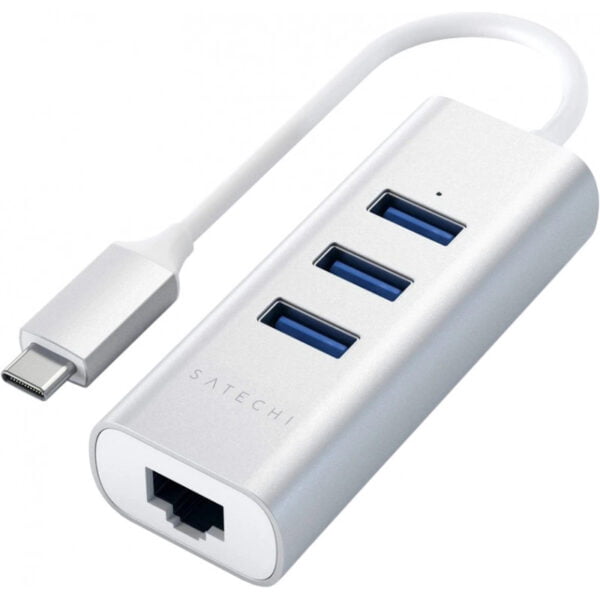 Adaptador de Cabo USB-C 2 em 1 Ethernet e USB Hub Satechi ST-TC2N1USB31AS Prata