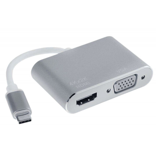 Adaptador HLD USB Type-C a HDMI/VGA Fêmea Branco/Prata