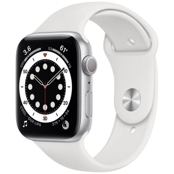 Apple Watch S6 (GPS) Caixa Alumínio Prata 44mm Pulseira Esportiva Branca M00D3LL