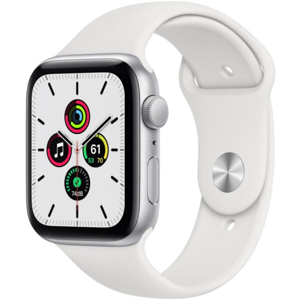 Apple Watch SE (GPS) Caixa Alumínio Prata 44mm Pulseira Esportiva Branca MYDQ2LL