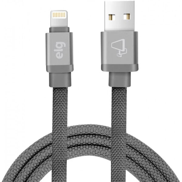 Cabo Lightning USB ELG CNV810GY Tecido Canvas (1 metro) Cinza