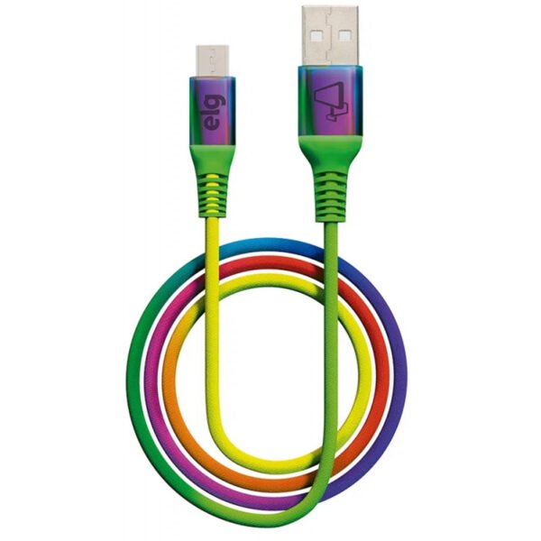 Cabo Micro USB ELG M510RB Malha de nylon trançada (1 metro) Rainbow