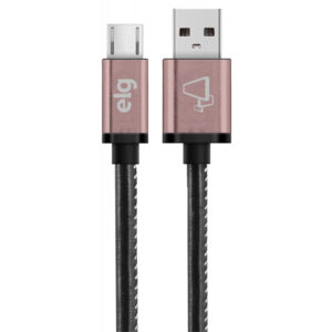 Cabo Micro USB ELG SKN510BK Tecido Natural (1 metro) Preto/Rosa