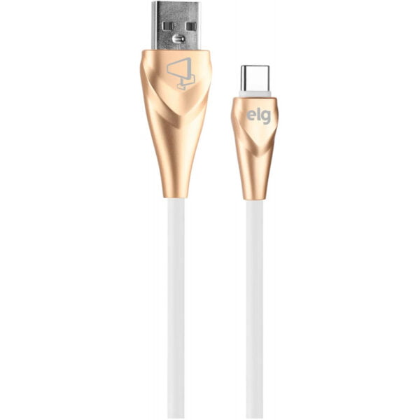 Cabo USB-C ELG ALCWH Thermoplastic Elastomer (1 metro) Branco/Dourado