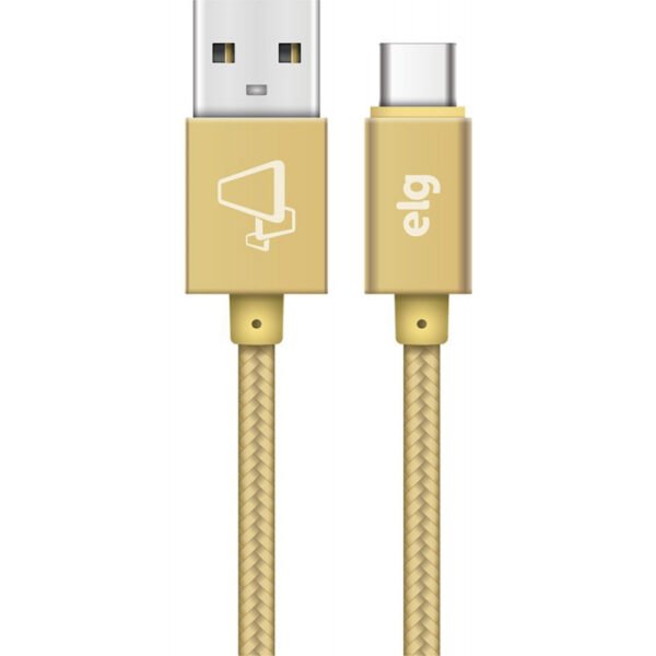 Cabo USB-C ELG TC10BG Nylon Reforçado 3A 15W (1 metro) Dourado