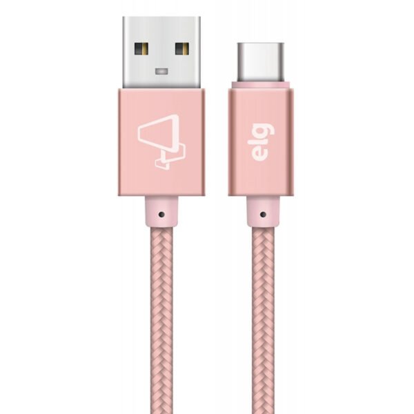 Cabo USB-C ELG TC10BRG Malha de Nylon 2.4A 12W (1 metro) Ouro Rosa