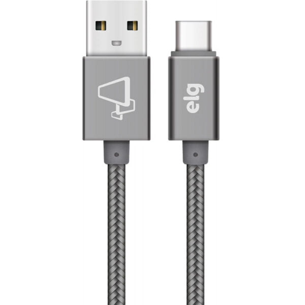 Cabo USB-C ELG TC10BY Malha de Nylon 3A 15W (1 metro) Cinza