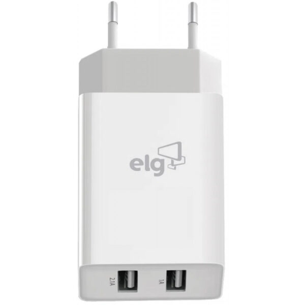 Carregador de parede ELG WC124A 2x USB de 1A e 2.4A 5V Bivolt - Branco/Cinza