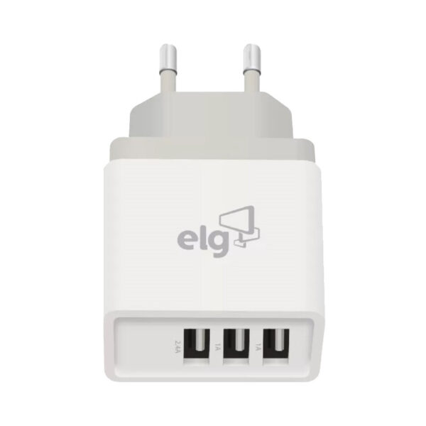 Carregador de parede ELG WC3S 3x USB 2x 1A e 1x 2.4A 5V Bivolt - Branco