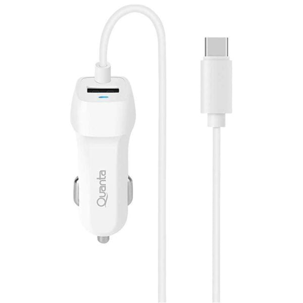 Carregador Veicular Quanta 2x1 QTCVC11 USB Type C/USB-A Branco