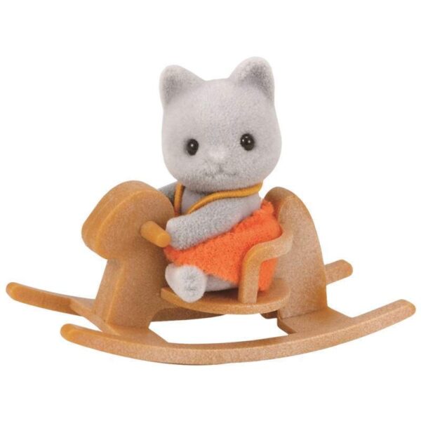 Epoch Sylvanian Families Grey Cat Baby With Rocking Horse - 5135