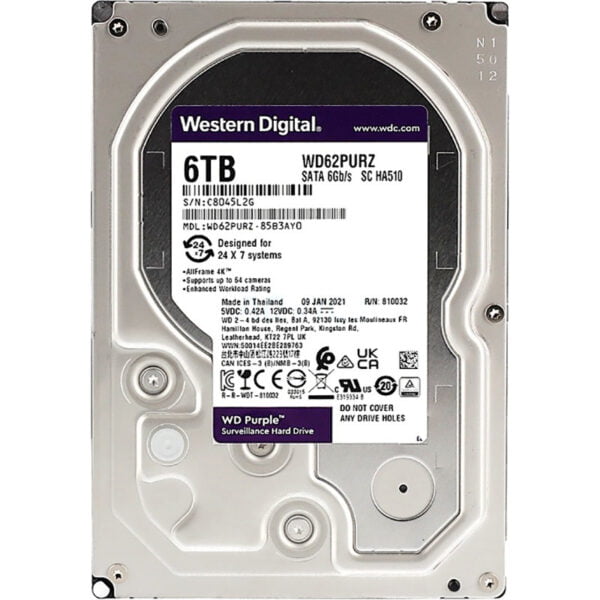 HD Interno Western Digital WD Purple 6TB SATA - WD62PURZ Para CCTV