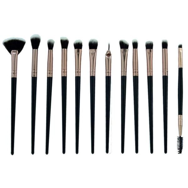 Kit Pincel Makeup Brush Make T-12-081 - Preto/Marrom (12 Peças)