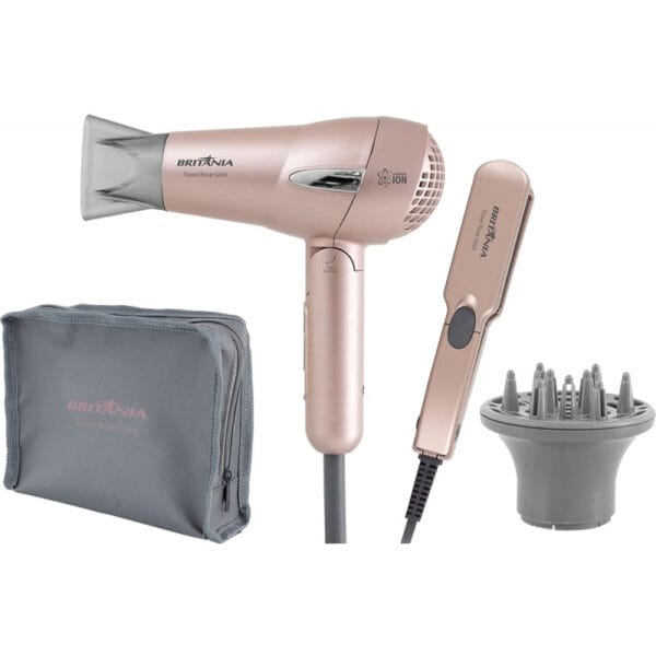 Kit Travel Rose Gold Britânia Secador y Planchita - (Bivolt)