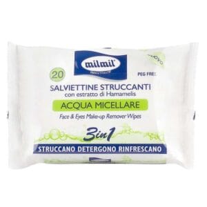 Lenço Demaquilante Milmil Acqua Micellare 3 em 1 (20 Unidades)