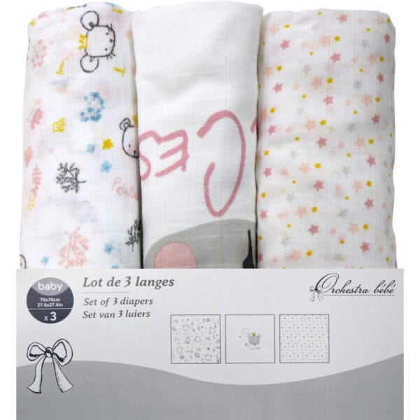 Lote de fraldas para bebê Orchestra PBRCJD 70x70cm (3 unidades)