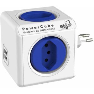 Adaptador de tomada múltiplo ELG Allocacoc PWC-R4U 4x tomadas 2x USB - Branco/Azul