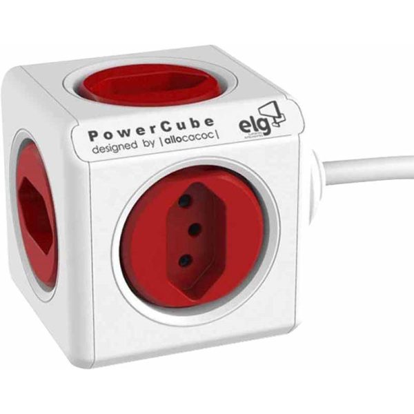 Adaptador de tomada múltiplo ELG Allocacoc PWC-X5 5x Tomadas Cabo 1.5 m - Branco/Vermelho