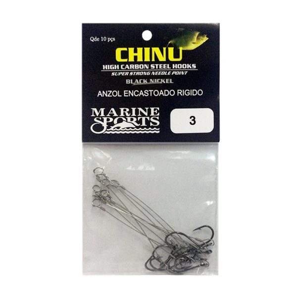 Anzol Encastoado Marine Sports Chinu Black 3 com 10 pçs