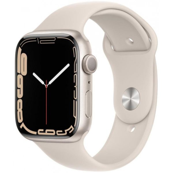 Apple Watch S7 (GPS) Caixa Alumínio Starlight 45mm Pulseira Esportiva MKN63BE/A