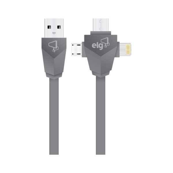 Cabo Lightning + Micro USB + USB-C ELG PW31C (1.5m) Cinza