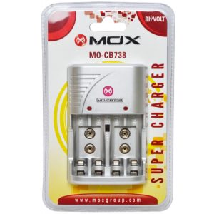 Carregador Mox MO-CB738 para Pilhas Recarregáveis AA/AAA/9V (Bivolt) Blister