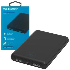 Carregador Portátil Multilaser CB142 Power Bank 5000mAh Preto