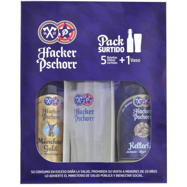 Cerveja Hacker Pschorr Pack 5 unidades + copo 500ml