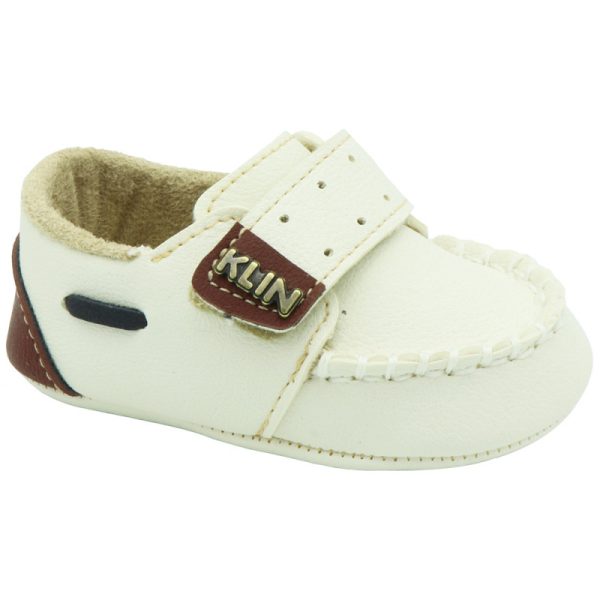 Mocassim para Bebé KLIN 208 - Branco/Canela