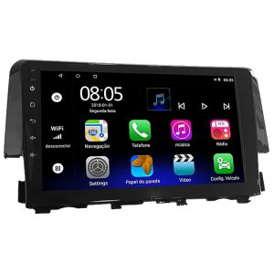 Multimídia Hetzer A1 Android 10 Tela de 9" Honda Civic 2017/2020 Preto