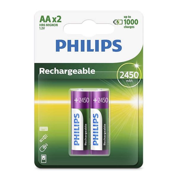 Pilha Recarregável AA Philips R6B2A245/97 com 2-2450Mah