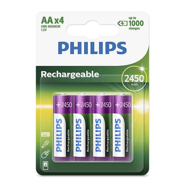 Pilha Recarregável AA Philips R6B4A245/97 com 4-2450mAh