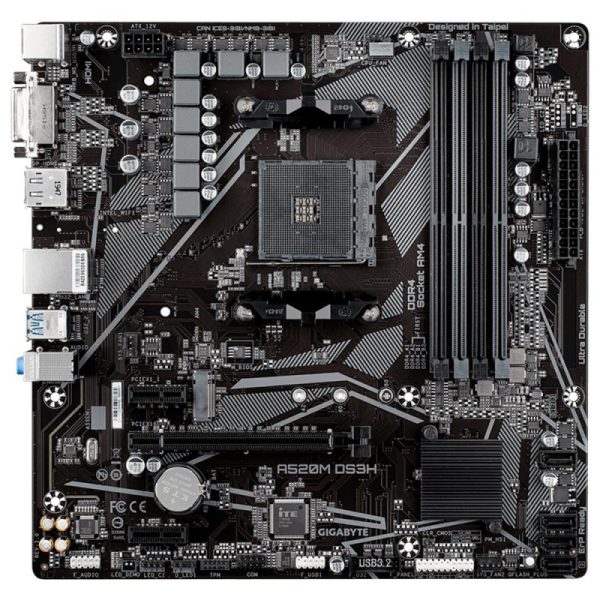Placa Mãe Gigabyte A520M DS3H AM4/4xDDR4/PCI-E/HDMI/DP/DVI-D/USB/SATA