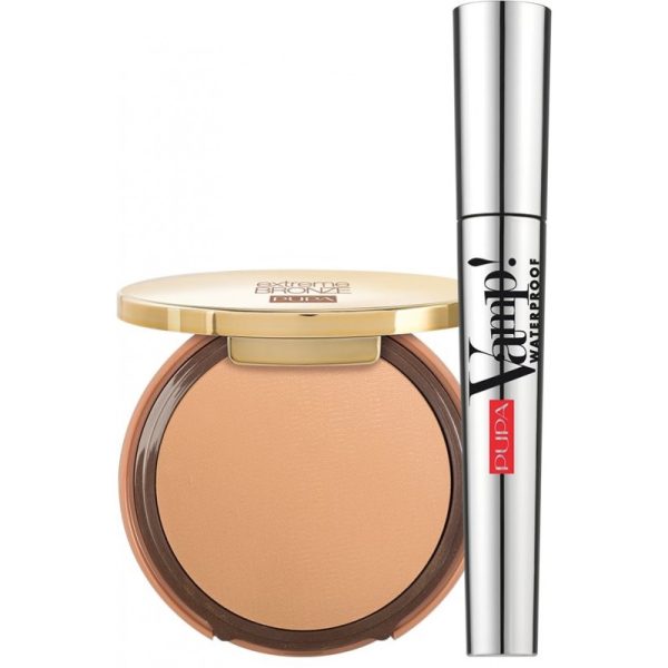 Powder + Máscara para Cílios Pupa Milano Kit Extreme Bronze 001 Natural
