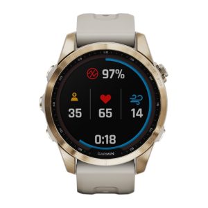 Relógio GPS Garmin Fenix 7S Sapphire Solar 010-02539-23 - Dourado Titânio/Bege