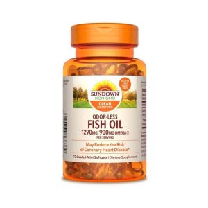 Sundown Naturals Odor-less Fish Oil 1290MG | 900MG OMEGA-3 (72 Capsulas)