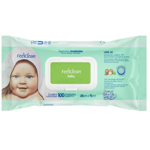 Toalhinhas Umedecidas Feelclean Baby 20cm x 15cm (100 Unidades)