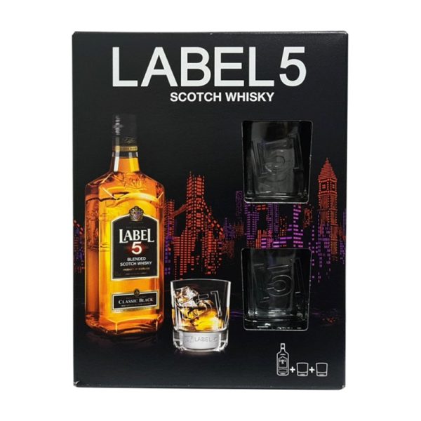 Whisky Label 5 Classic Black + 2 Copos 700mL
